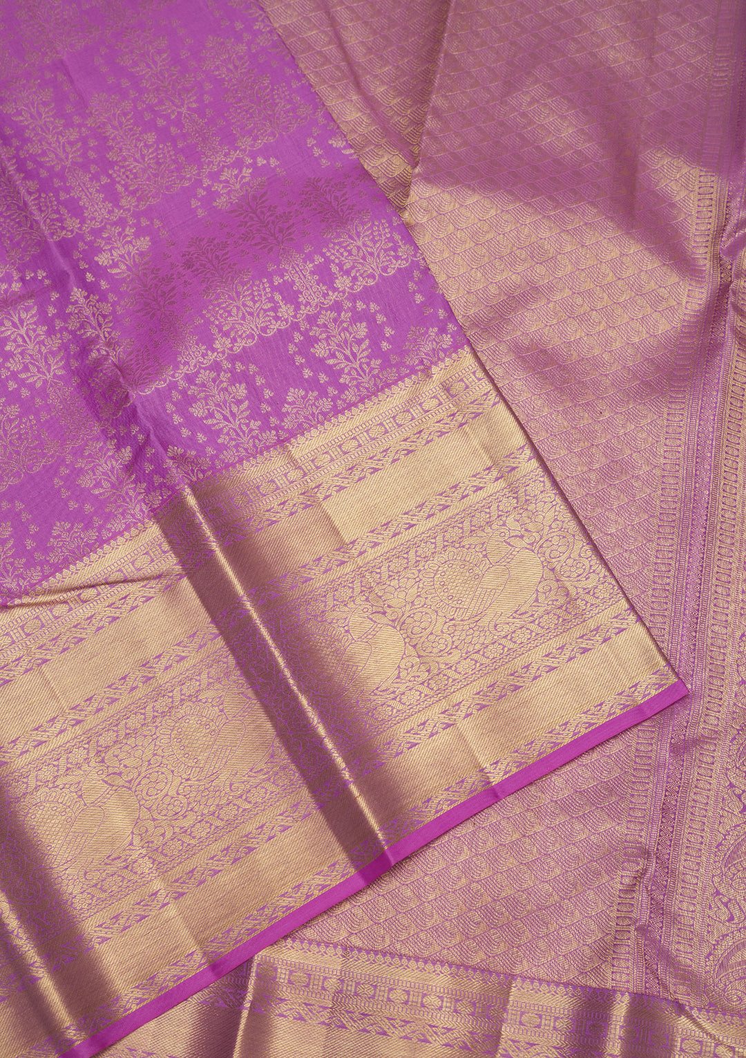 Lavender Silk Jaal Gold Zariwork Saree With Matching Blouse Piece