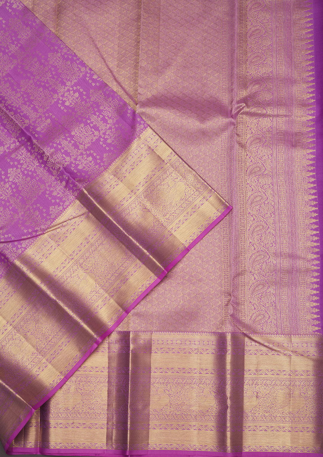 Lavender Silk Jaal Gold Zariwork Saree With Matching Blouse Piece