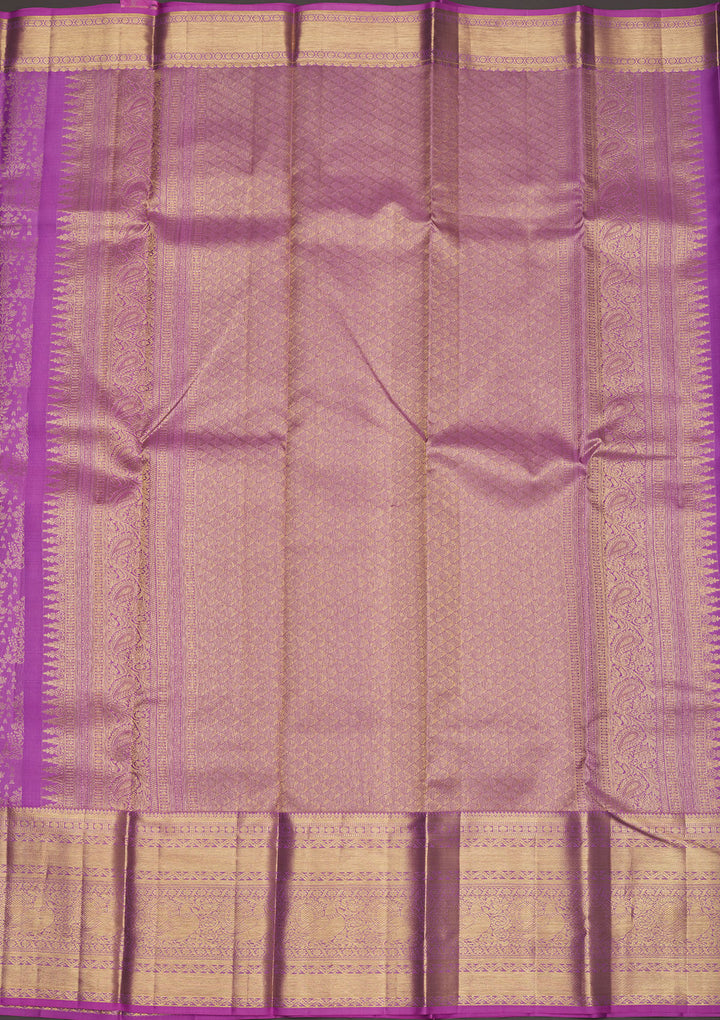 Lavender Silk Jaal Gold Zariwork Saree With Matching Blouse Piece