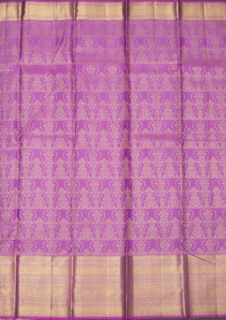 Lavender Silk Jaal Gold Zariwork Saree With Matching Blouse Piece