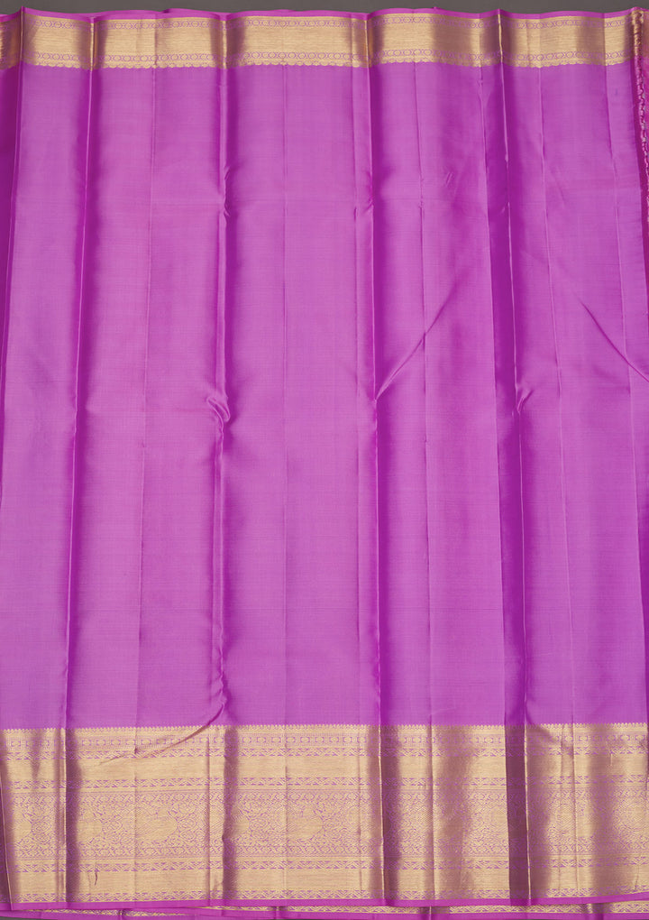 Lavender Silk Jaal Gold Zariwork Saree With Matching Blouse Piece