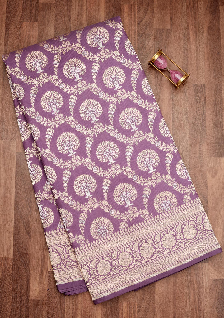 Lavender Silk Jaal Zariwork Saree With Matching Blouse Piece