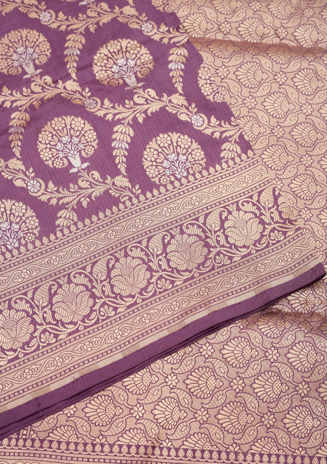 Lavender Silk Jaal Zariwork Saree With Matching Blouse Piece