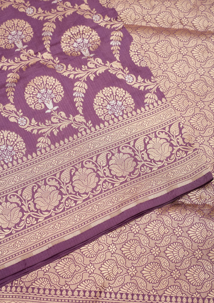 Lavender Silk Jaal Zariwork Saree With Matching Blouse Piece