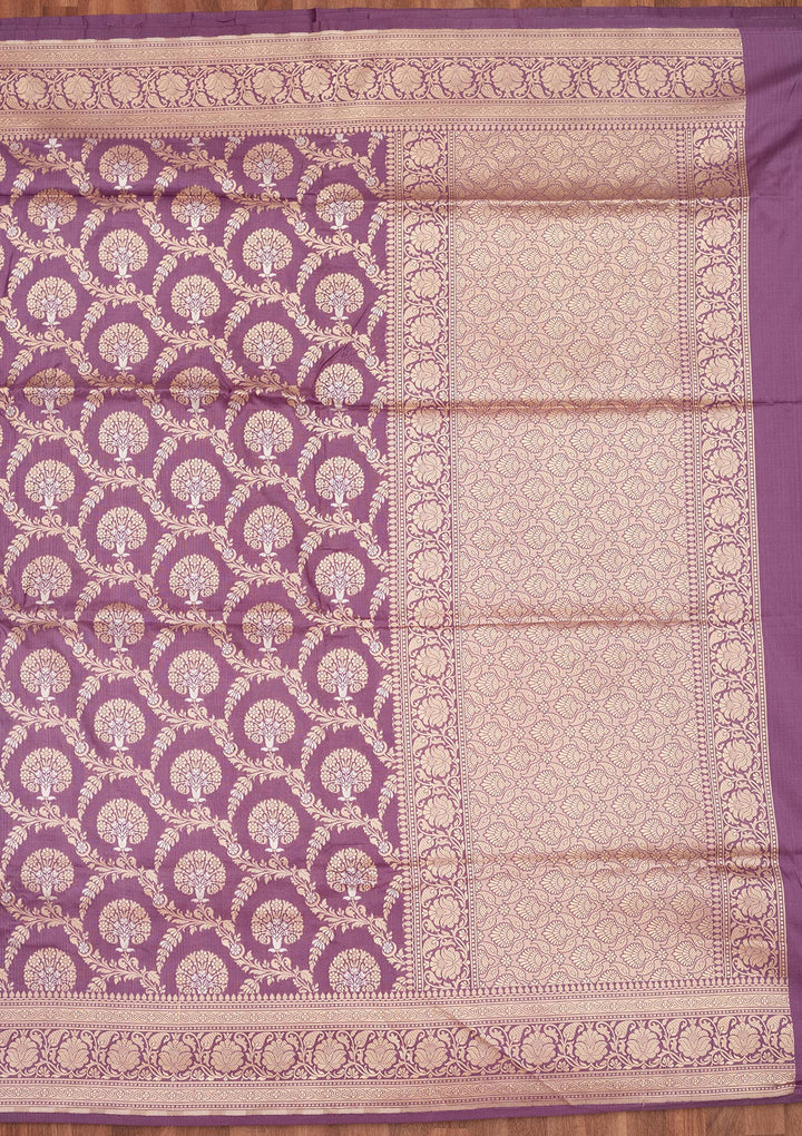 Lavender Silk Jaal Zariwork Saree With Matching Blouse Piece