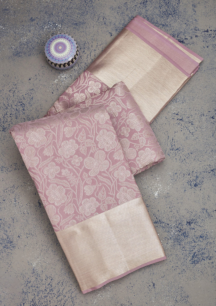 Lavender Tissue Jaal Silver Zariwork Saree With Matching Blouse Piece
