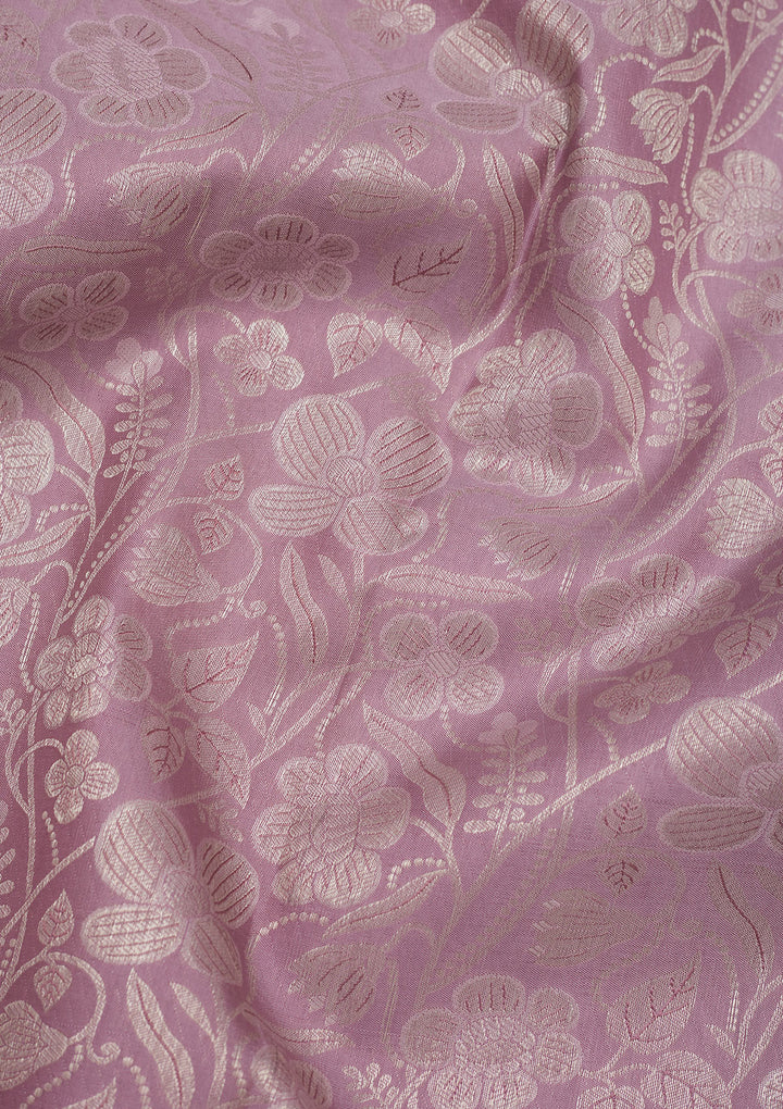 Lavender Tissue Jaal Silver Zariwork Saree With Matching Blouse Piece