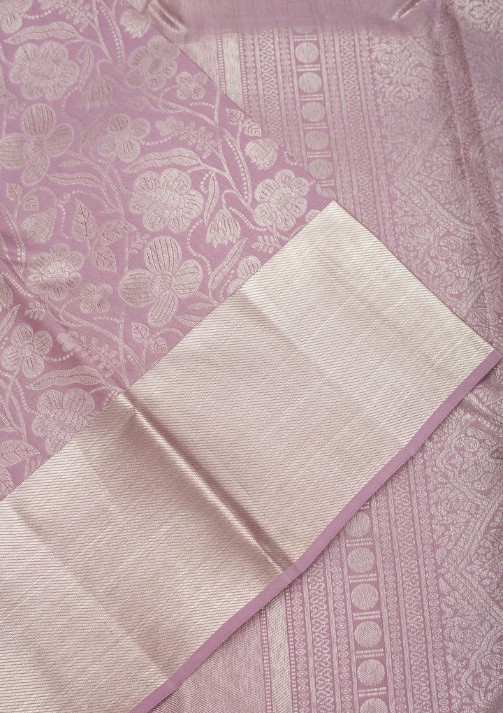 Lavender Tissue Jaal Silver Zariwork Saree With Matching Blouse Piece