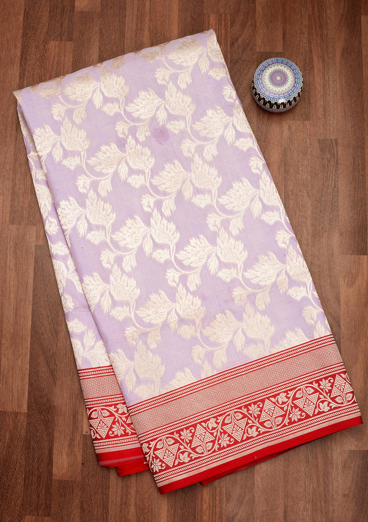 Lavender Silk Jaal Gold Zariwork Saree With Matching Blouse Piece