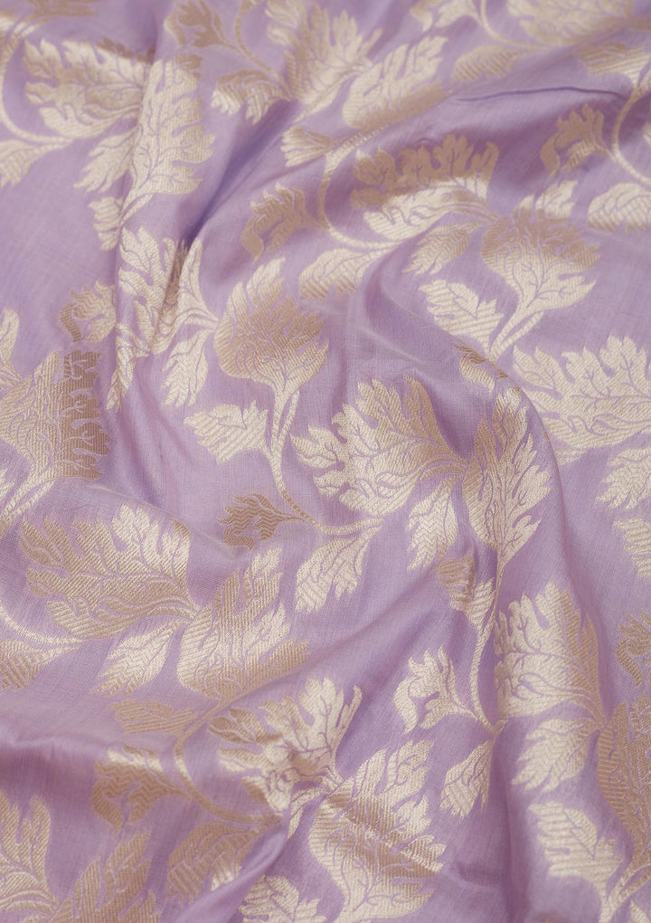Lavender Silk Jaal Gold Zariwork Saree With Matching Blouse Piece