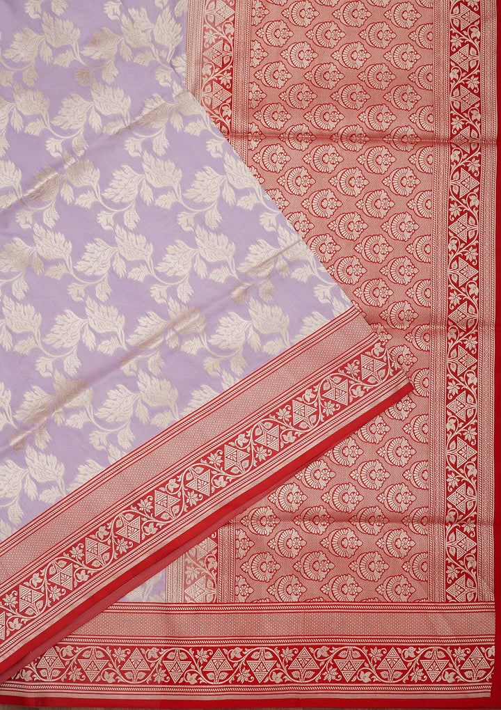 Lavender Silk Jaal Gold Zariwork Saree With Matching Blouse Piece