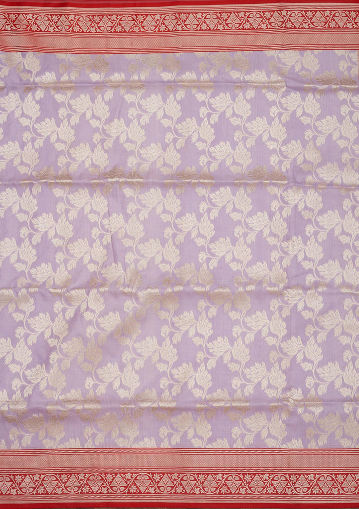 Lavender Silk Jaal Gold Zariwork Saree With Matching Blouse Piece