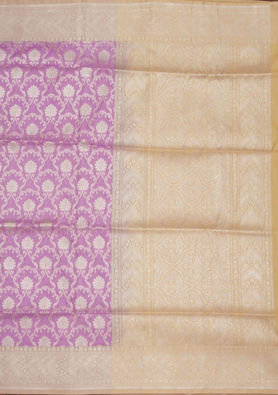 Lavender Silk Jaal Gold Zariwork Saree With Matching Blouse Piece