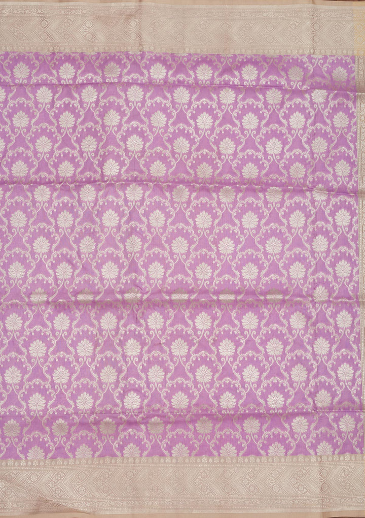 Lavender Silk Jaal Gold Zariwork Saree With Matching Blouse Piece