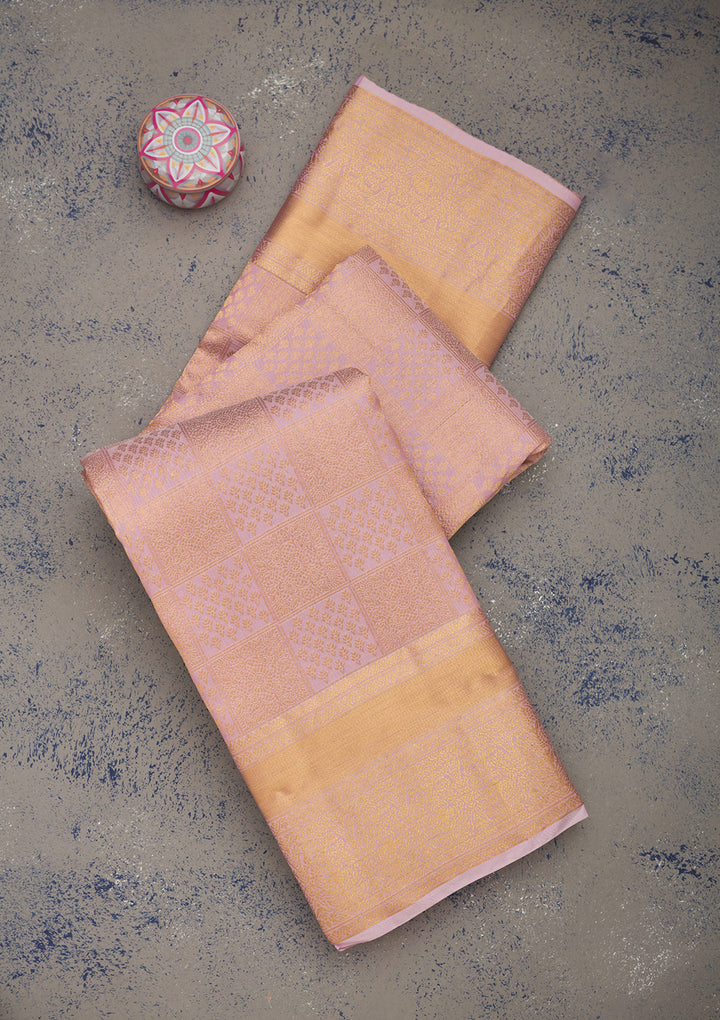 Lavender Silk Jaal Gold Zariwork Saree With Matching Blouse Piece
