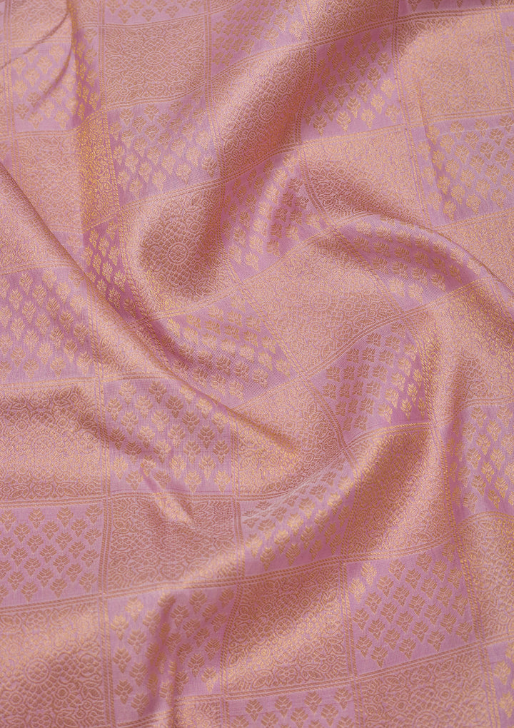 Lavender Silk Jaal Gold Zariwork Saree With Matching Blouse Piece