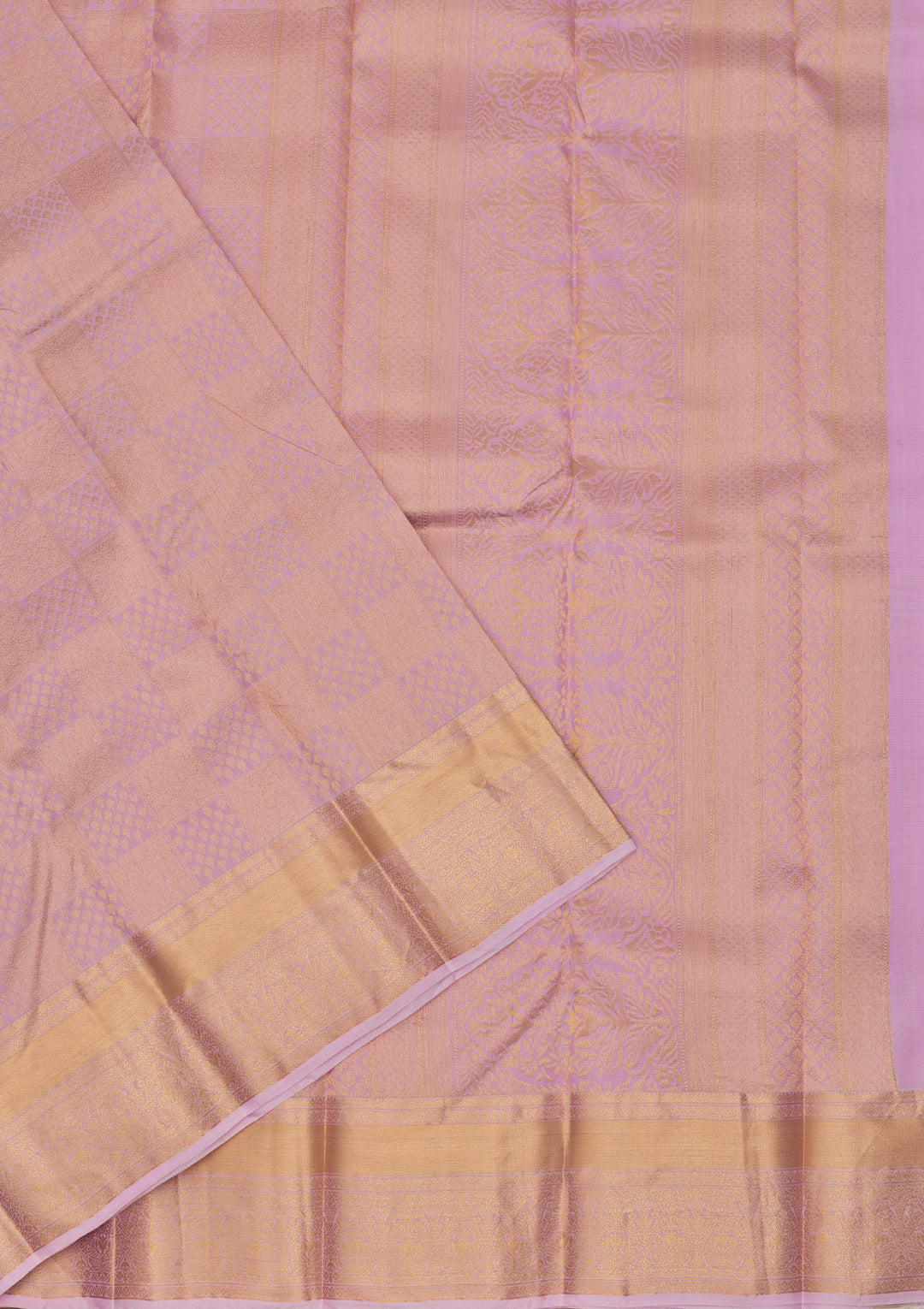 Lavender Silk Jaal Gold Zariwork Saree With Matching Blouse Piece