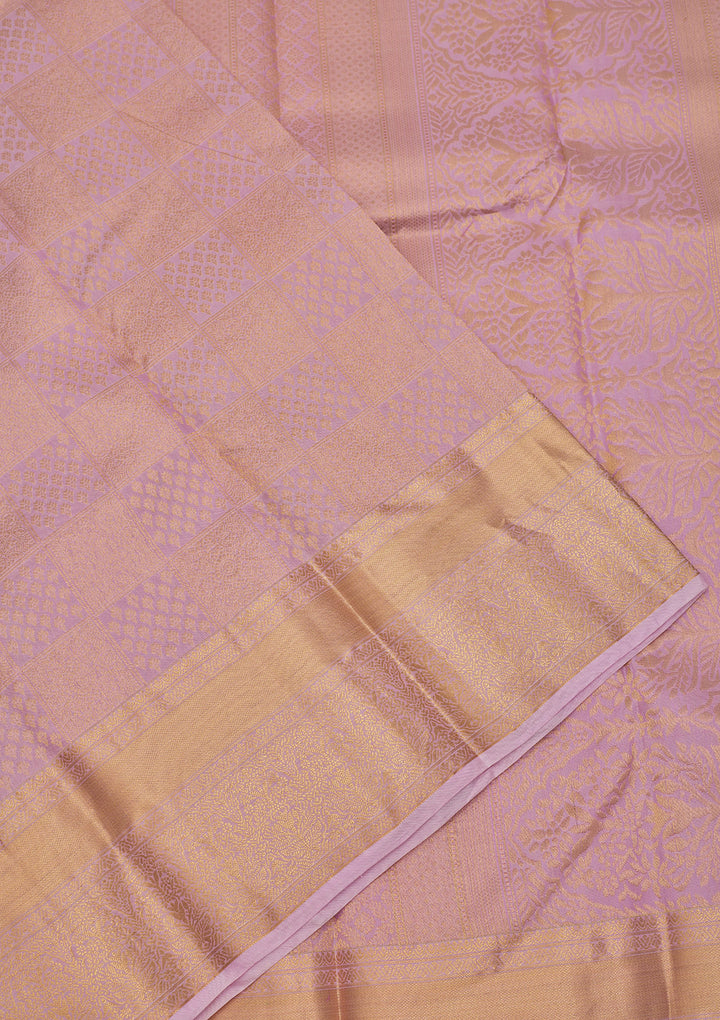 Lavender Silk Jaal Gold Zariwork Saree With Matching Blouse Piece