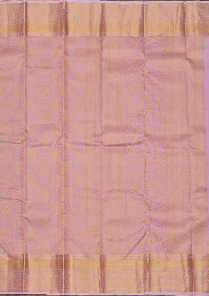 Lavender Silk Jaal Gold Zariwork Saree With Matching Blouse Piece