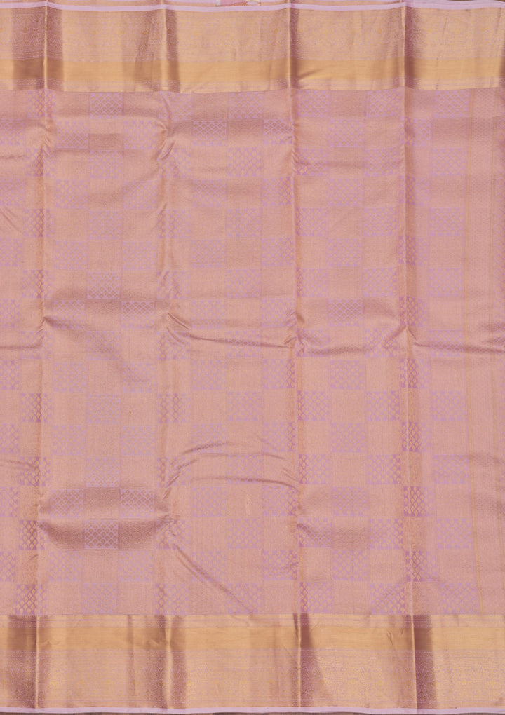 Lavender Silk Jaal Gold Zariwork Saree With Matching Blouse Piece