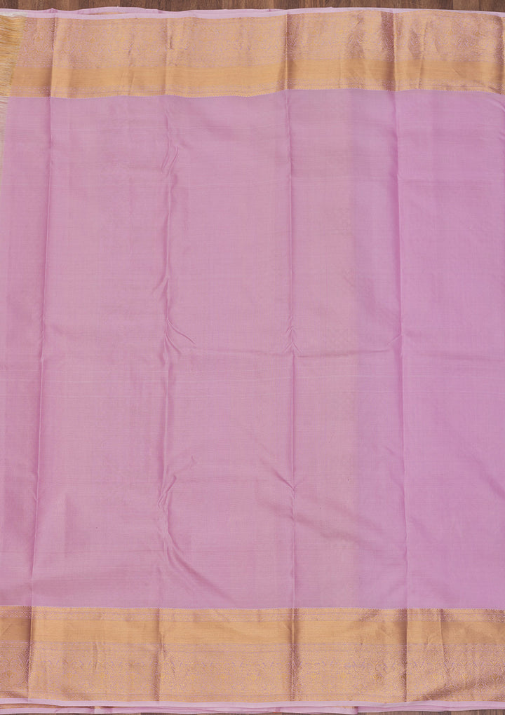 Lavender Silk Jaal Gold Zariwork Saree With Matching Blouse Piece