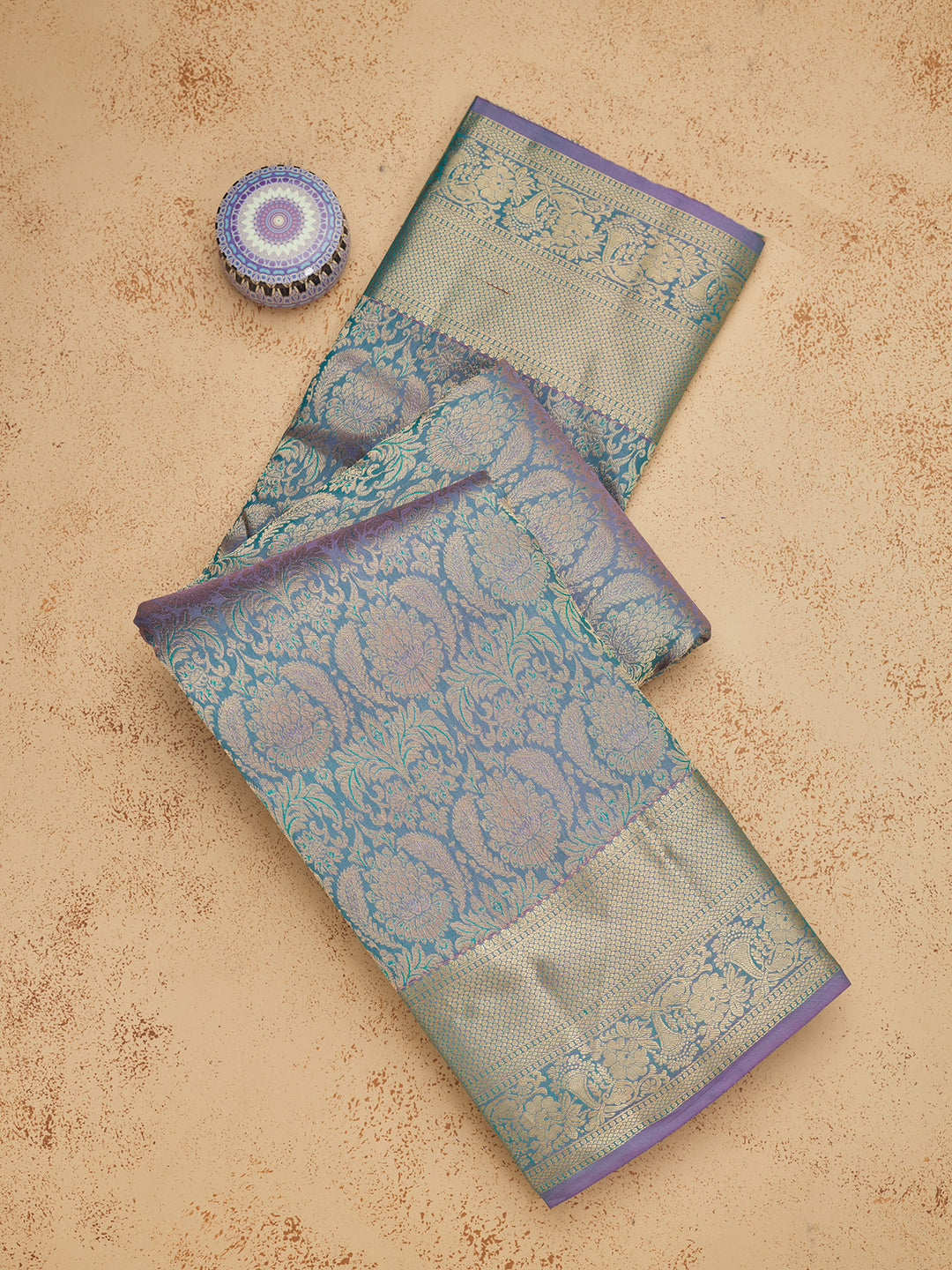 Lavender Silk Jaal Gold Zariwork Saree With Matching Blouse Piece