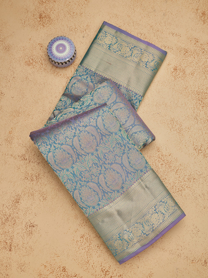 Lavender Silk Jaal Gold Zariwork Saree With Matching Blouse Piece