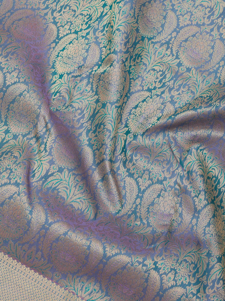 Lavender Silk Jaal Gold Zariwork Saree With Matching Blouse Piece