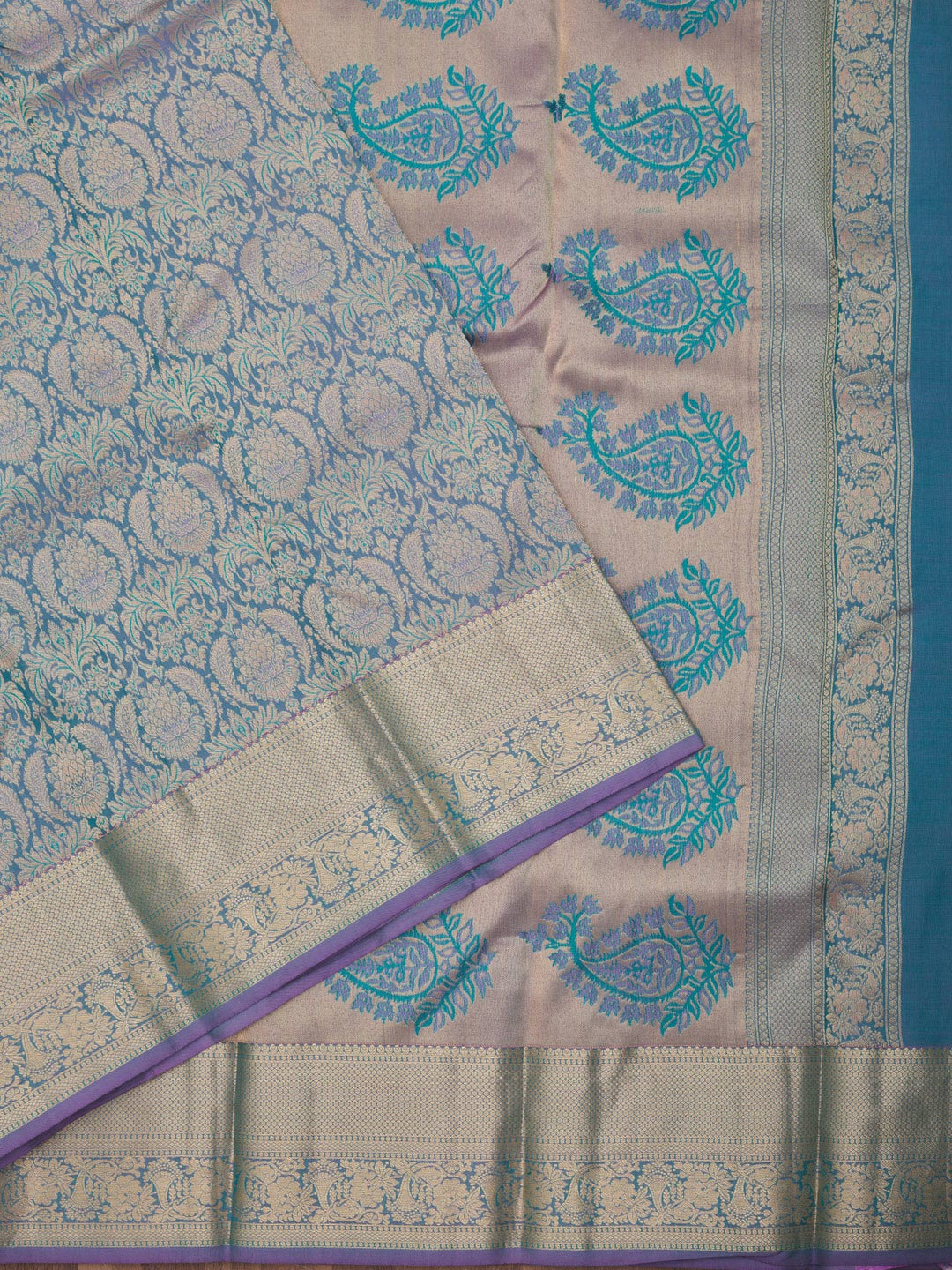 Lavender Silk Jaal Gold Zariwork Saree With Matching Blouse Piece