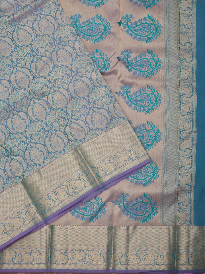 Lavender Silk Jaal Gold Zariwork Saree With Matching Blouse Piece