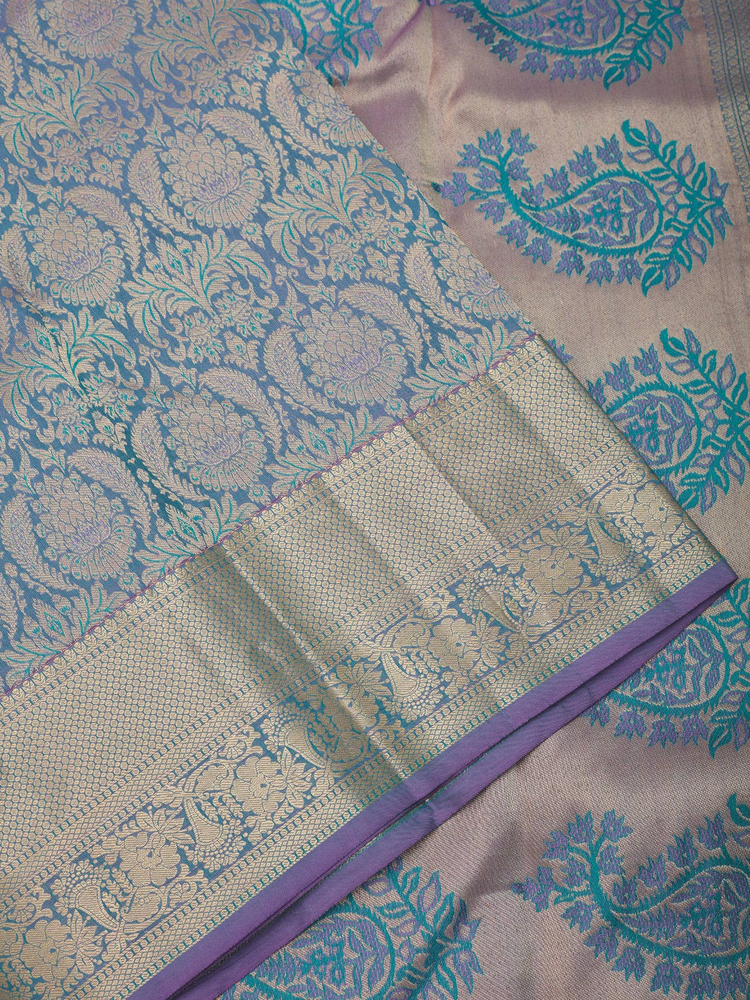Lavender Silk Jaal Gold Zariwork Saree With Matching Blouse Piece