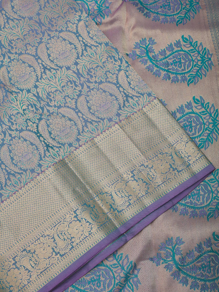 Lavender Silk Jaal Gold Zariwork Saree With Matching Blouse Piece