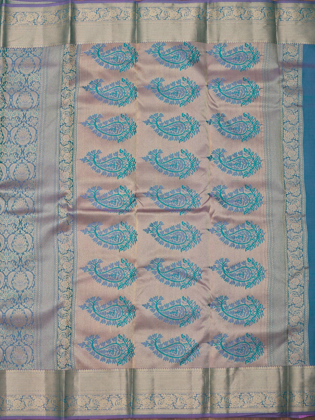 Lavender Silk Jaal Gold Zariwork Saree With Matching Blouse Piece