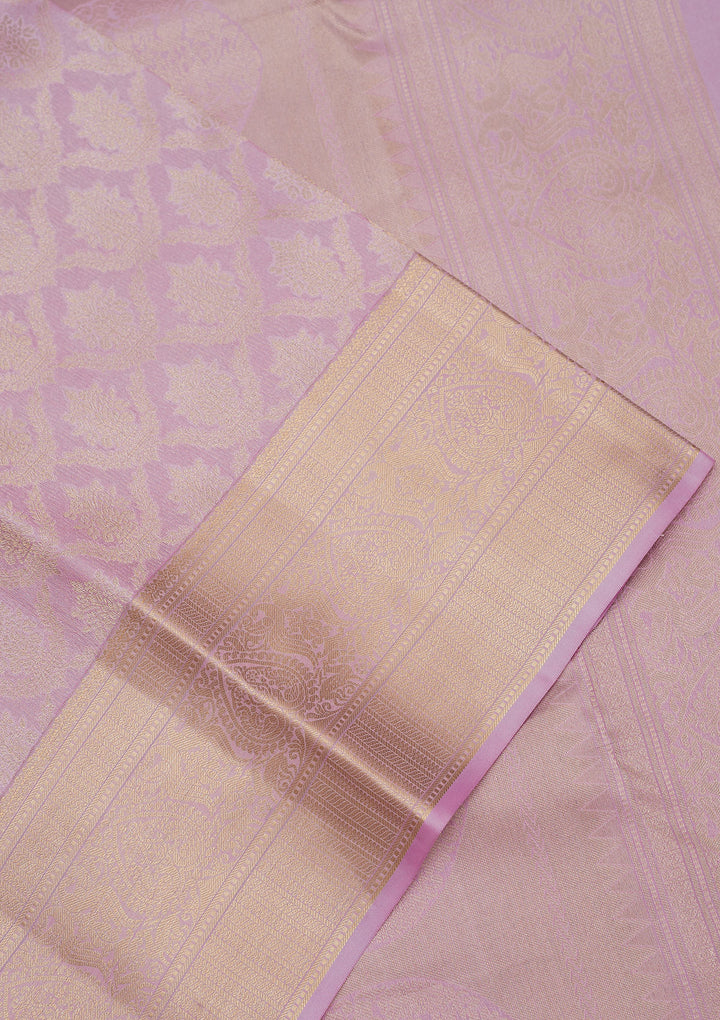 Lavender Pure Silk Jaal Zariwork Saree With Matching Blouse Piece