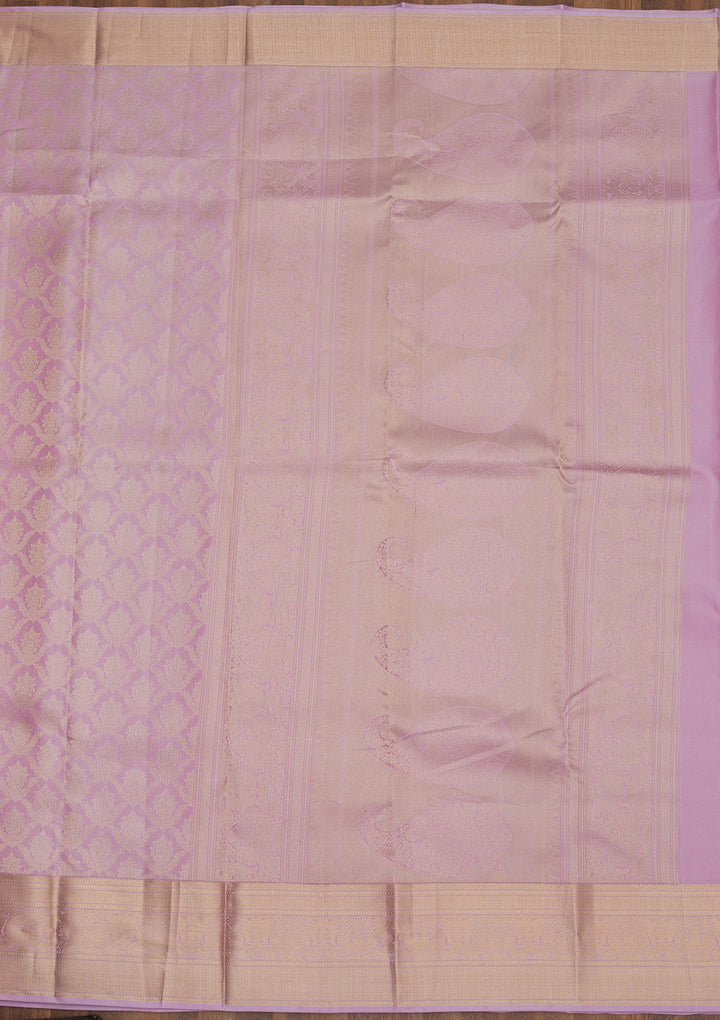Lavender Pure Silk Jaal Zariwork Saree With Matching Blouse Piece