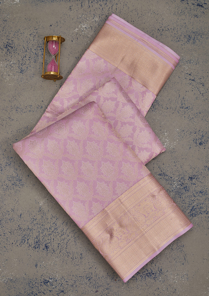 Lavender Pure Silk Jaal Zariwork Saree With Matching Blouse Piece