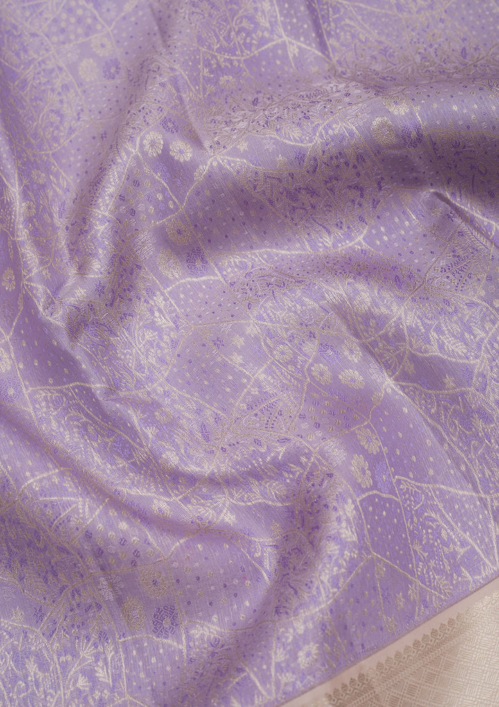 Lavender Silk Jaal Gold Zariwork Saree With Matching Blouse Piece