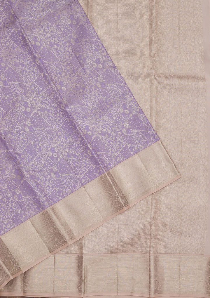 Lavender Silk Jaal Gold Zariwork Saree With Matching Blouse Piece