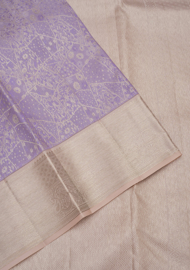 Lavender Silk Jaal Gold Zariwork Saree With Matching Blouse Piece