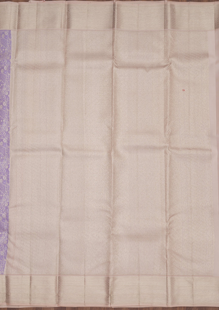 Lavender Silk Jaal Gold Zariwork Saree With Matching Blouse Piece