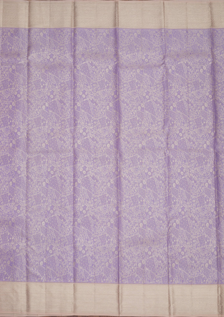 Lavender Silk Jaal Gold Zariwork Saree With Matching Blouse Piece