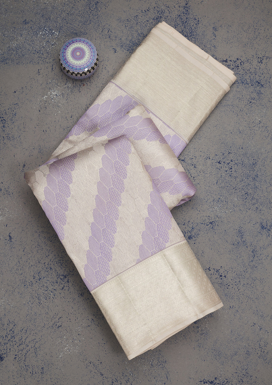 Lavender Tissue Jaal Silver Zariwork Saree With Matching Blouse Piece