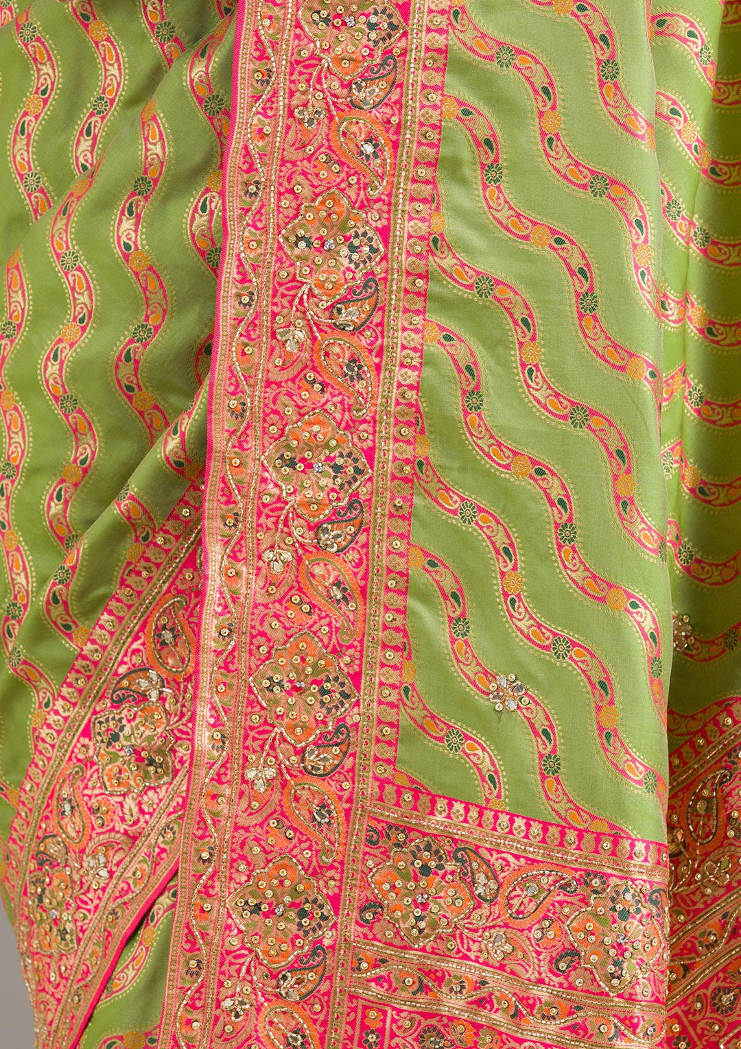 Leaf Green Cutdana Art Silk Saree