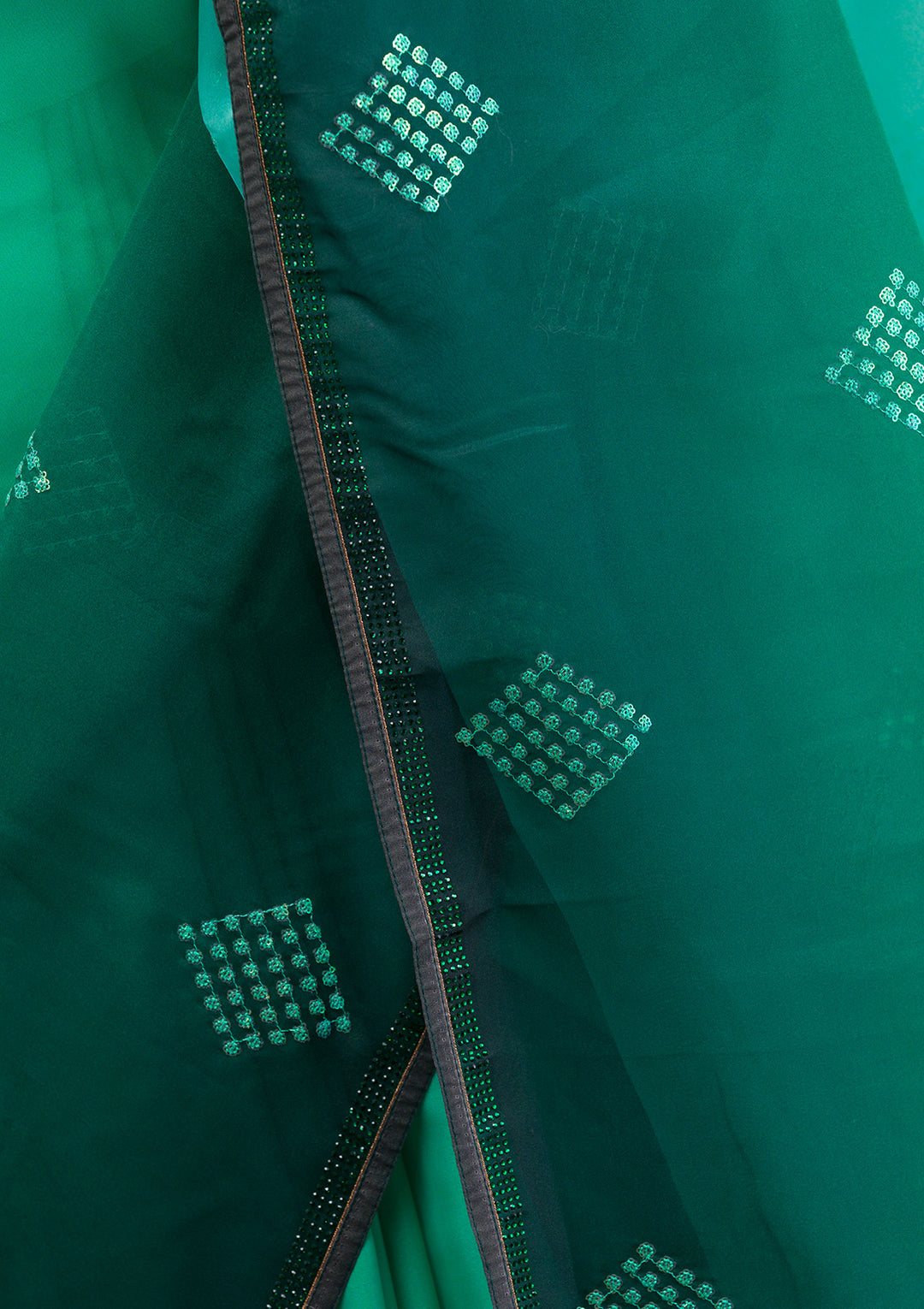 Leaf Green Satin Swarovski Saree With Matching Blouse Piece