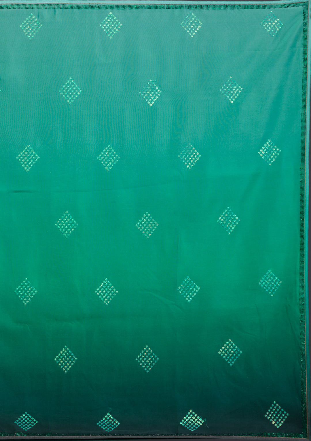 Leaf Green Satin Swarovski Saree With Matching Blouse Piece