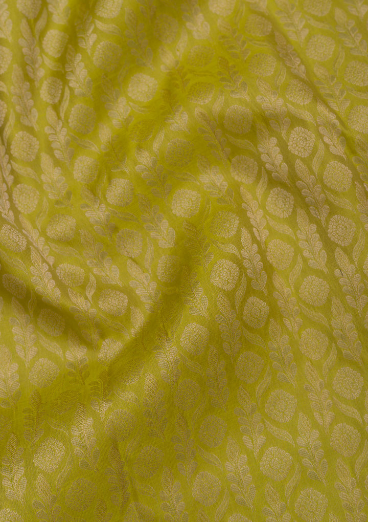 Leaf Green Pure Silk Jaal Zariwork Saree With Matching Blouse Piece