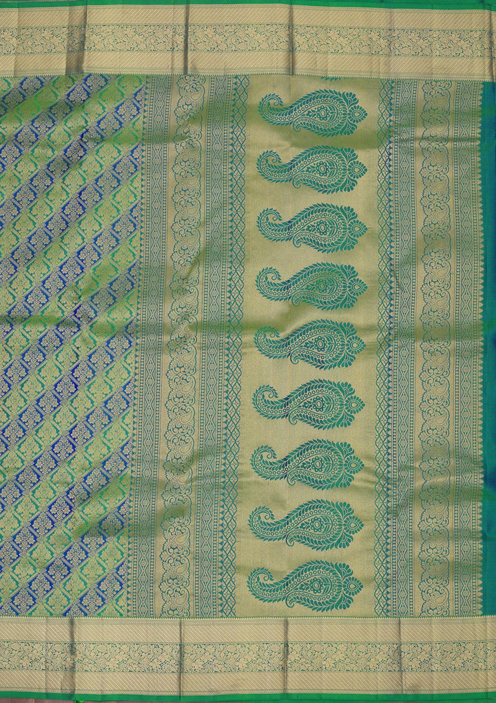 Leaf Green Pure Silk Jaal Zariwork Saree With Matching Blouse Piece
