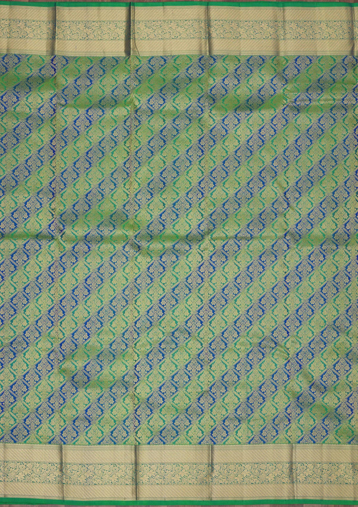 Leaf Green Pure Silk Jaal Zariwork Saree With Matching Blouse Piece