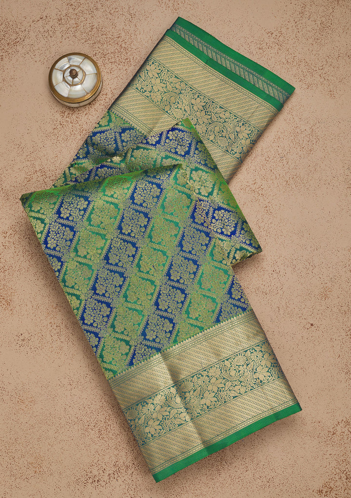 Leaf Green Pure Silk Jaal Zariwork Saree With Matching Blouse Piece
