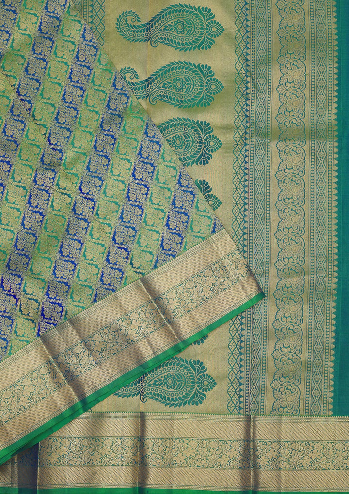 Leaf Green Pure Silk Jaal Zariwork Saree With Matching Blouse Piece